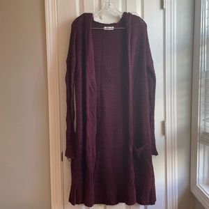 Abercrombie & Fitch Maroon Maxi Cardigan w Hoodie. Size XS/S.